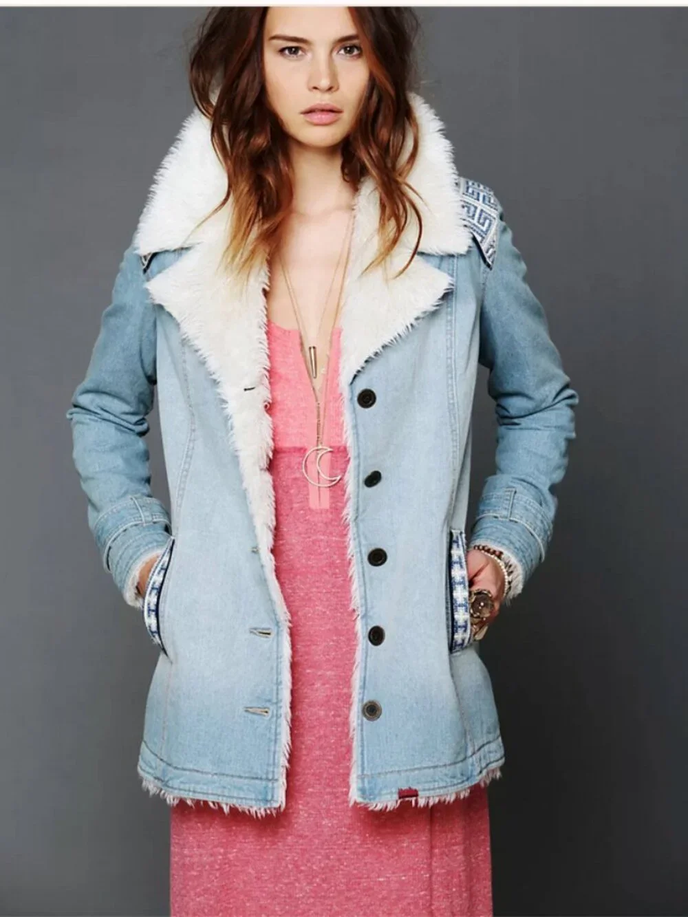 Free People Denim and Sherpa Jacket - Picture 1 of 16